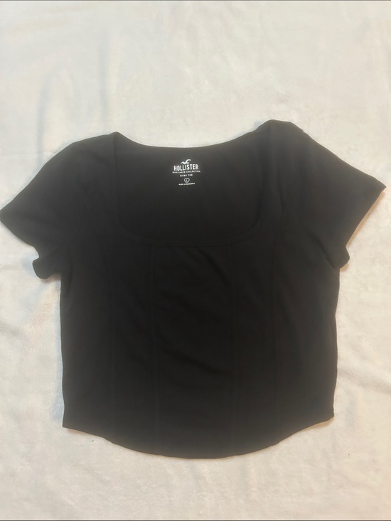 Hollister Tops - Hollister Women’s Baby Tee Black Square Neck Fitted Short Sleeve Top Size Large